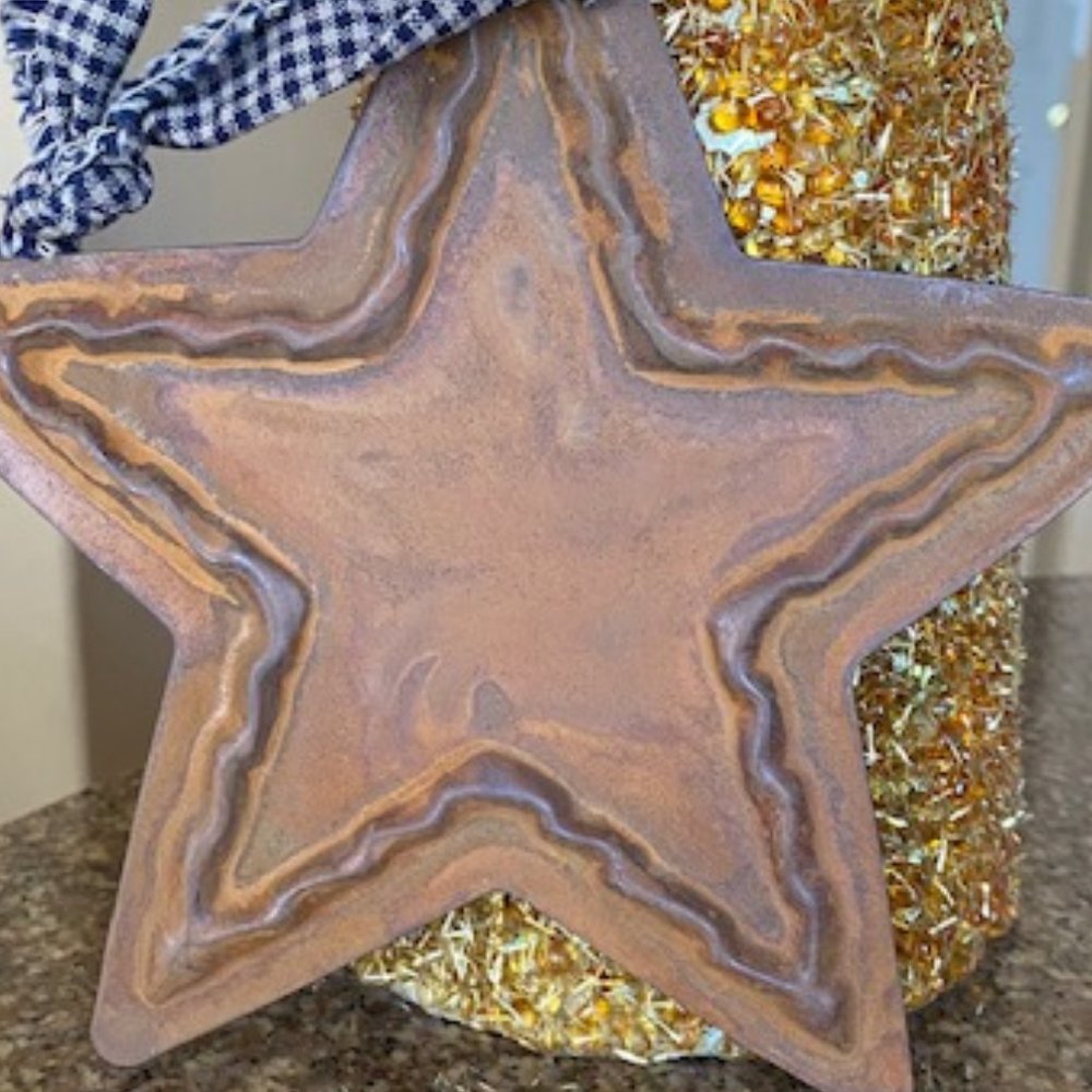 Rusty Tin 5-point Barn Farmhouse LUCKY Stars Set of 2 - Picture 6 of 14